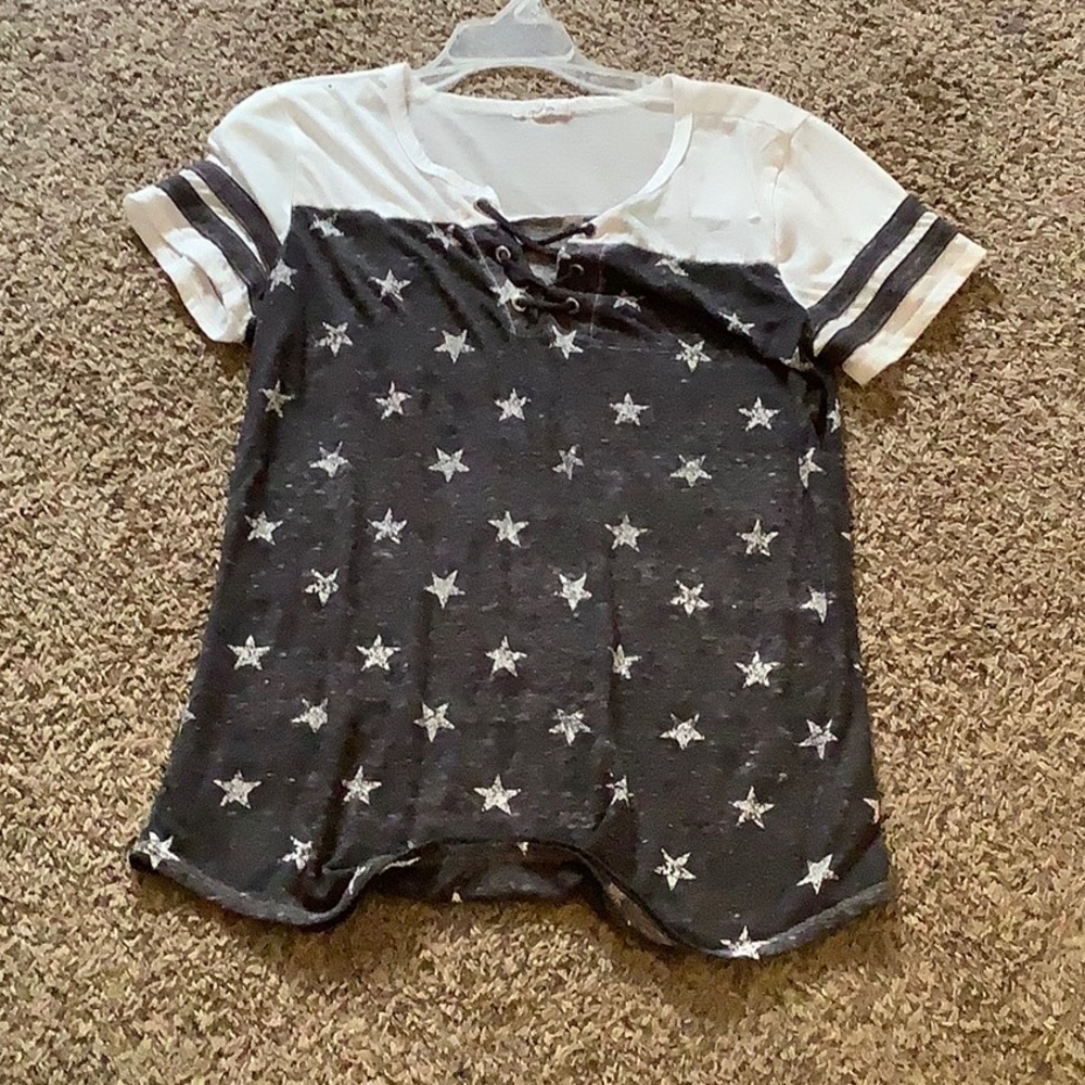 Maurices, sheer grey and white star print top